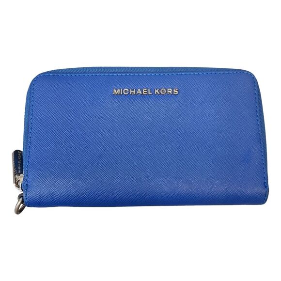 Michael Kors Jet Set Travel Electric Blue Leather Wristlet - Picture 1 of 16